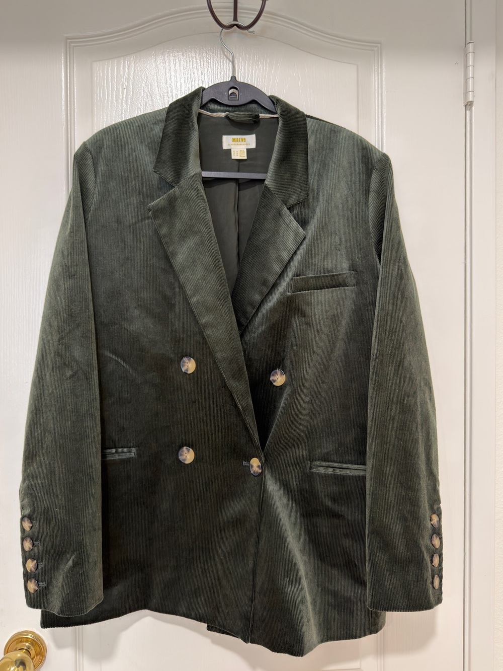 Maeve Anthropologie Green Corduroy Double Breasted Blazer Size 10